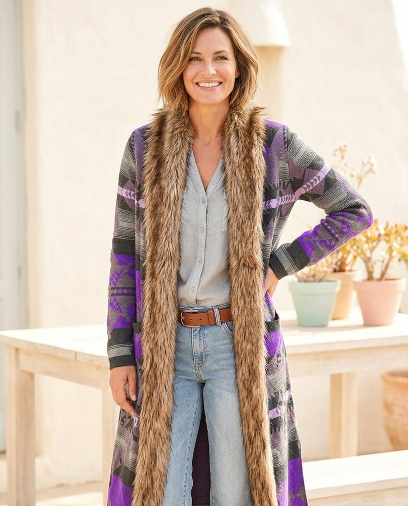Witt Mode - Serola | Gemusterter Pelzbesetzter Cardigan Damen