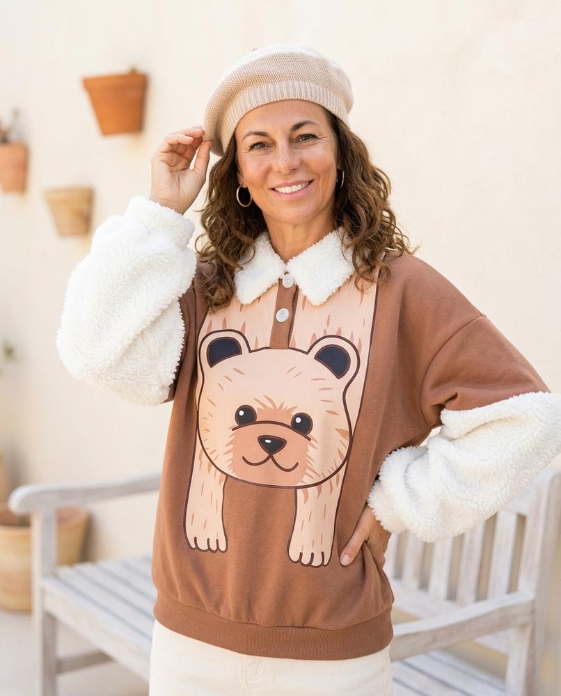 Witt Mode - Lylen | Bedrucktes Kontrastärmeliges Sweatshirt Damen