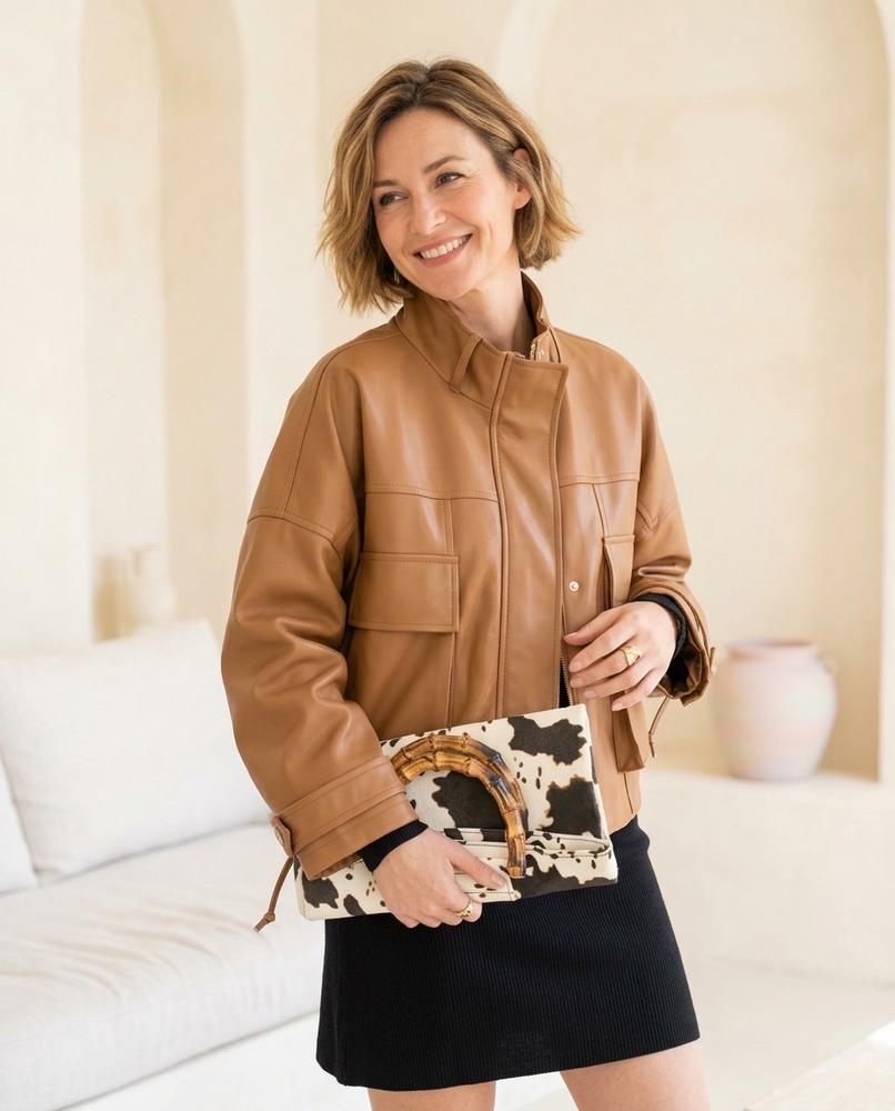 Witt Mode - Elhal | Kastig Geschnittene Unifarbene Lederjacke Damen