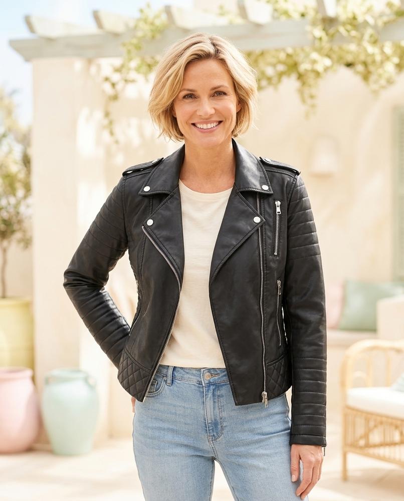 Witt Mode - Eafid | Asymmetrisch Gesteppt Lederjacke Damen