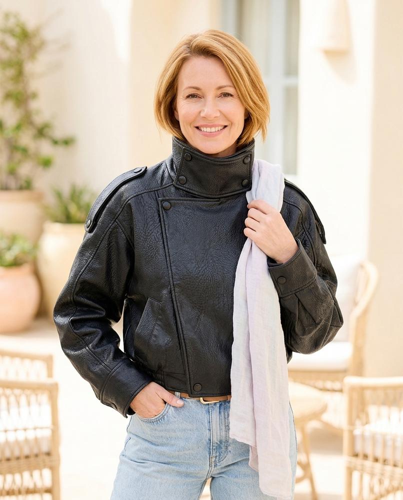 Witt Mode - Cotiv | Weite Hochgeschlossene Lederjacke Damen