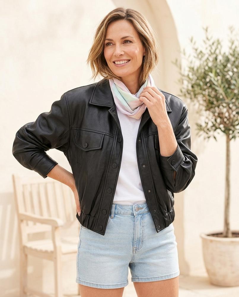 Witt Mode - Ziker | Kurze Geknöpfte Lederjacke Damen
