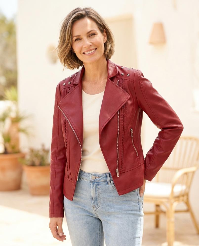 Witt Mode - Yurem | Nietenbesetzt Tailliert Lederjacke Damen