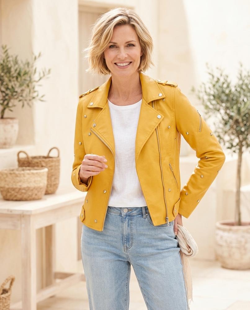 Witt Mode - Serat | Nietenbesetzt Asymmetrisch Lederjacke Damen