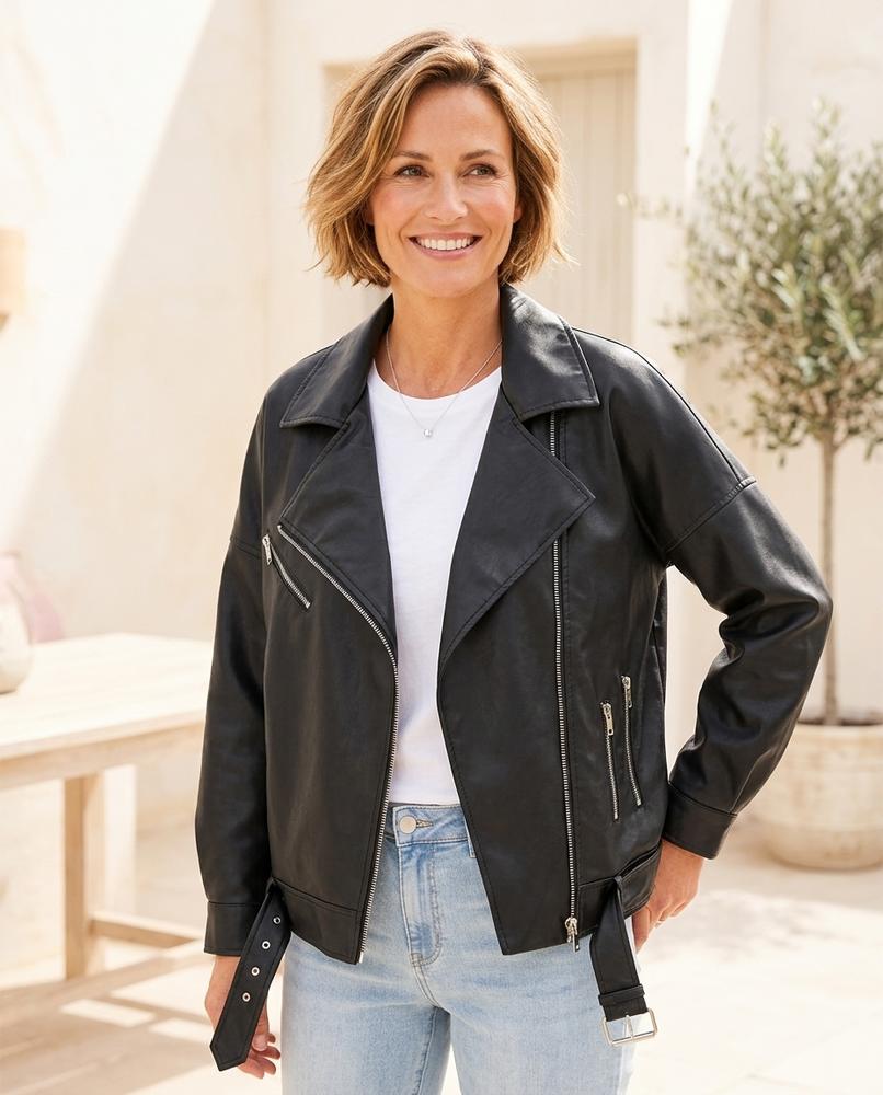 Witt Mode - Muban | Asymmetrische Gegürtete Lederjacke Damen