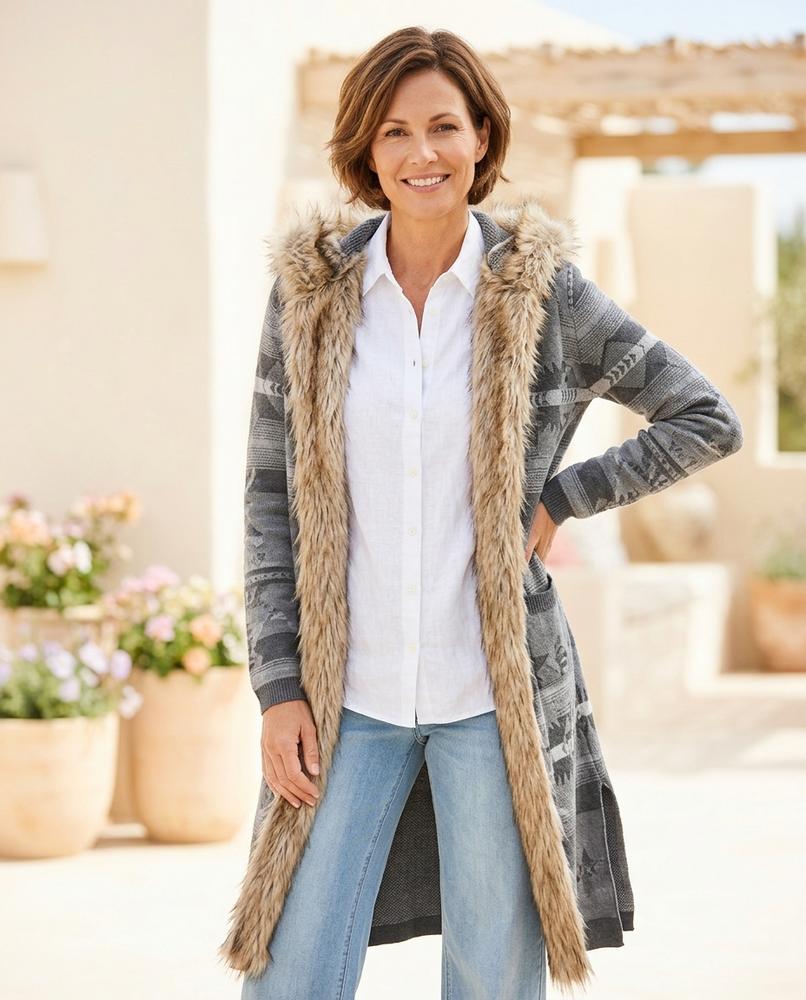 Witt Mode - Serola | Gemusterter Pelzbesetzter Cardigan Damen