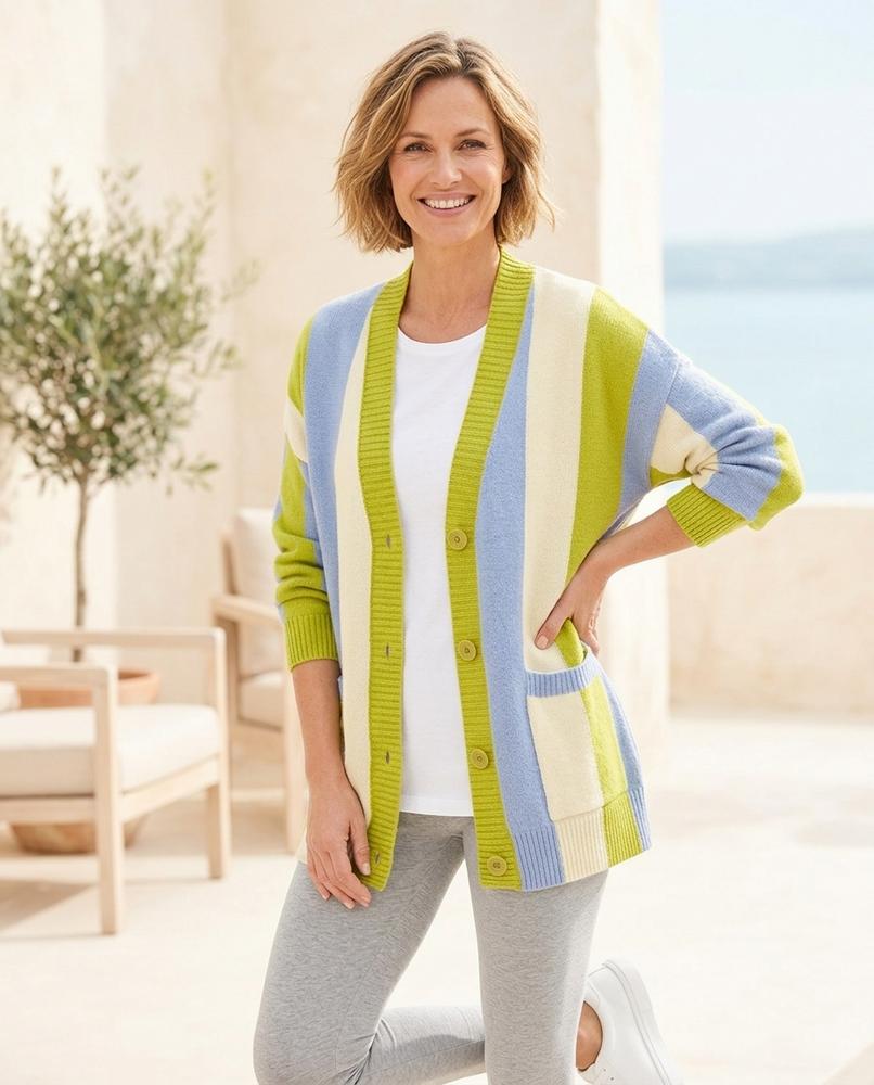 Witt Mode - Lorev | Gestreifte Grobgestrickte Strickjacke Damen