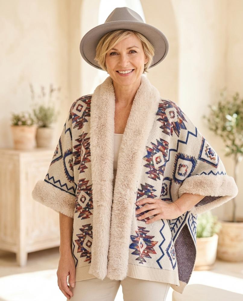 Witt Mode - Lyram | Gemusterte Pelzbesetzte Strickjacke Damen
