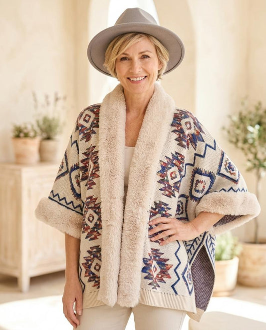 Witt Mode - Lyram | Gemusterte Pelzbesetzte Strickjacke Damen