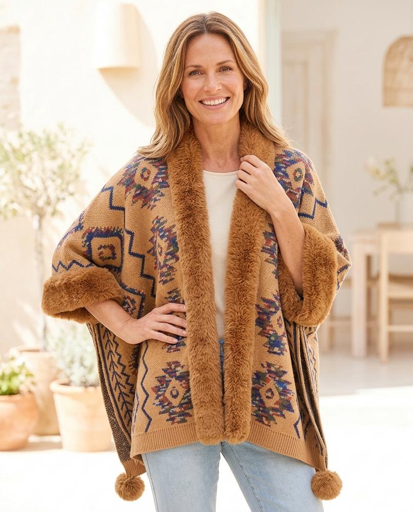 Witt Mode - Lyram | Gemusterte Pelzbesetzte Strickjacke Damen