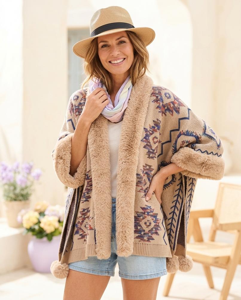 Witt Mode - Lyram | Gemusterte Pelzbesetzte Strickjacke Damen