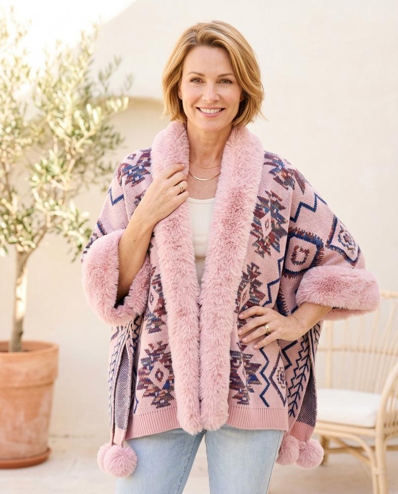 Witt Mode - Lyram | Gemusterte Pelzbesetzte Strickjacke Damen