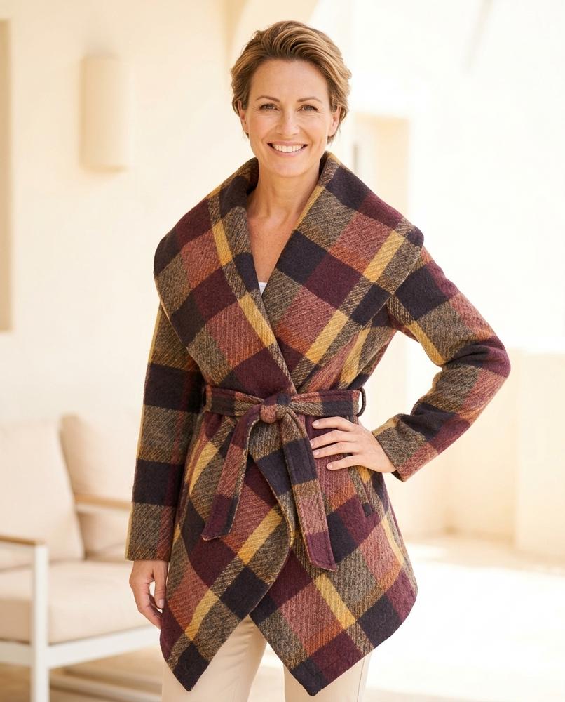 Witt Mode - Vimel | Karierter Asymmetrischer Mantel Damen
