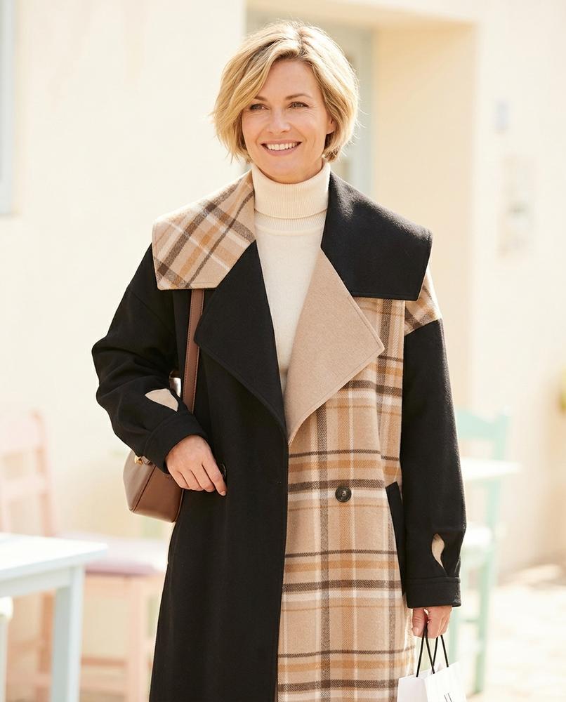 Witt Mode - Mazar | Karierter Asymmetrischer Mantel Damen