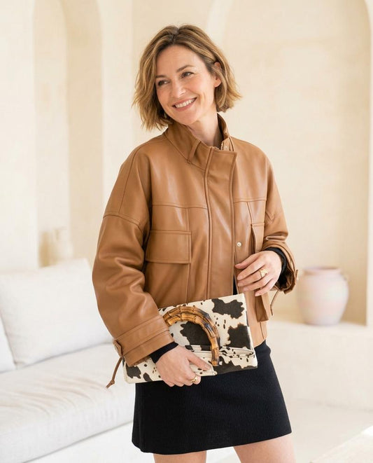 Witt Mode - Elhal | Kastig Geschnittene Unifarbene Lederjacke Damen