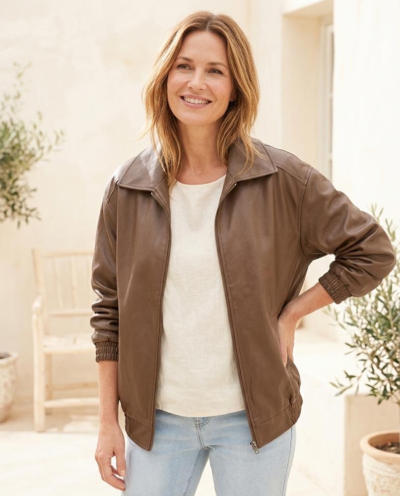 Witt Mode - Renin | Weit Geschnittene Langärmlige Lederjacke Damen