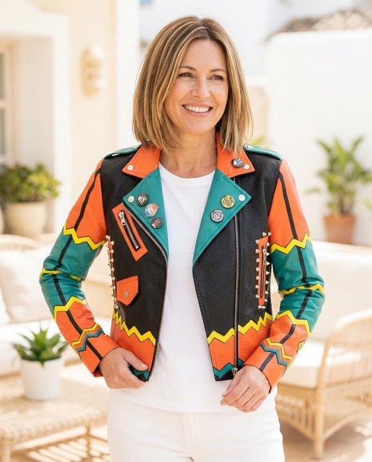 Witt Mode - Rivos | Mehrfarbig Nietenverziert Lederjacke Damen