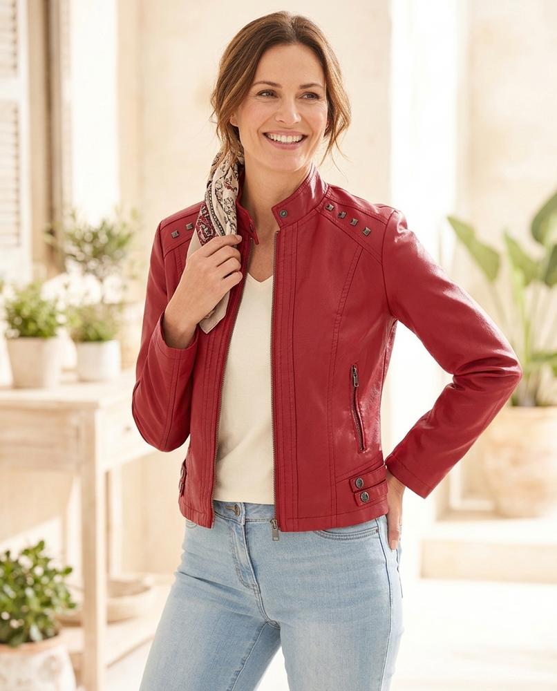 Witt Mode - Sosev | Taillierte Nietenbesetzte Lederjacke Damen
