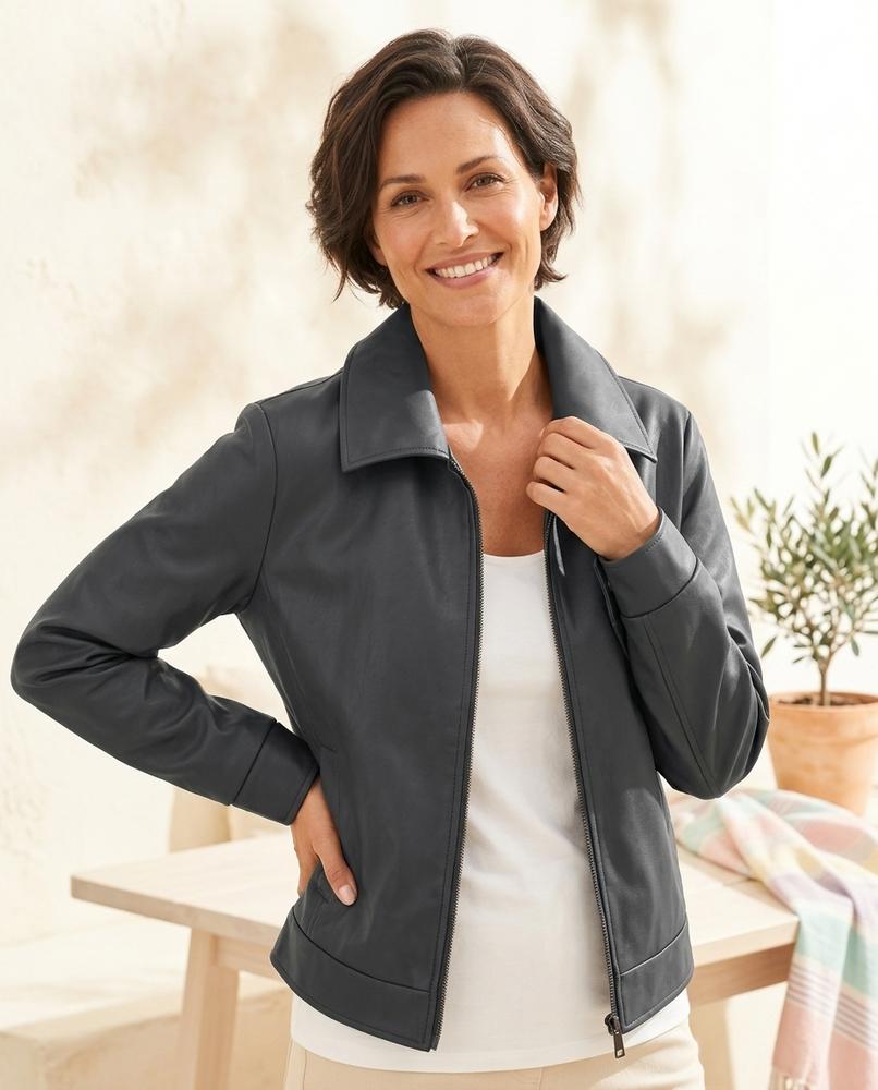 Witt Mode - Vawos | Übergroße Glatte Lederjacke Damen