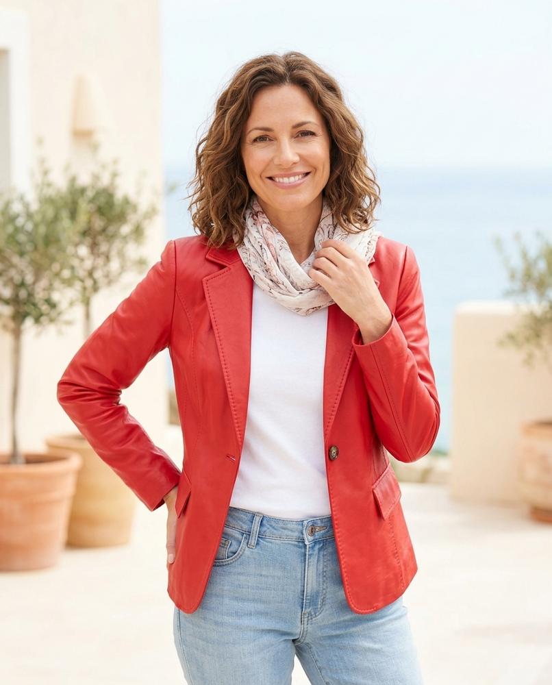Witt Mode - Kakik | Tailliert Einknöpfig Lederjacke Damen