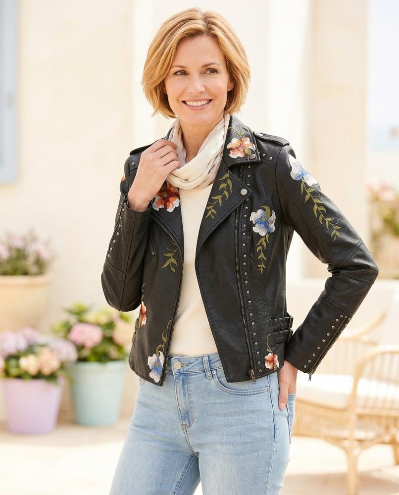 Witt Mode - Cozum | Bestickte Nietenbesetzte Lederjacke Damen
