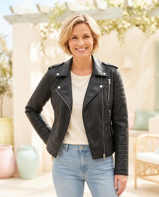 Witt Mode - Eafid | Asymmetrisch Gesteppt Lederjacke Damen