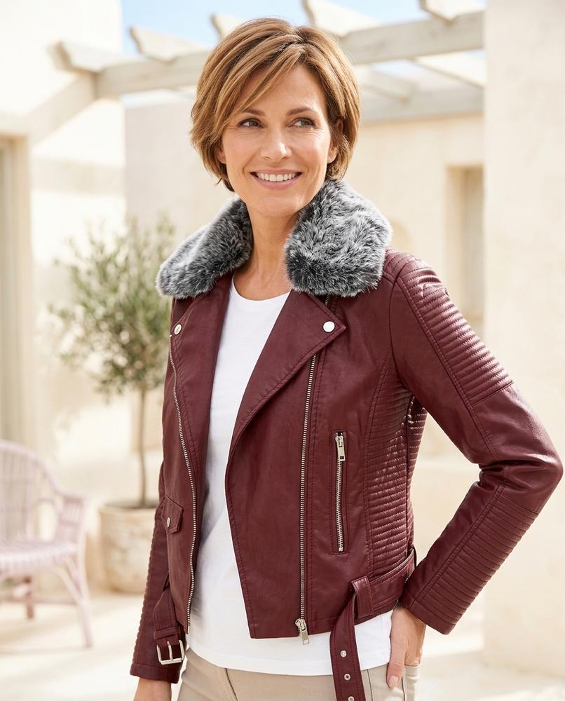 Witt Mode - Dogam | Pelzbesetzt Asymmetrisch Lederjacke Damen