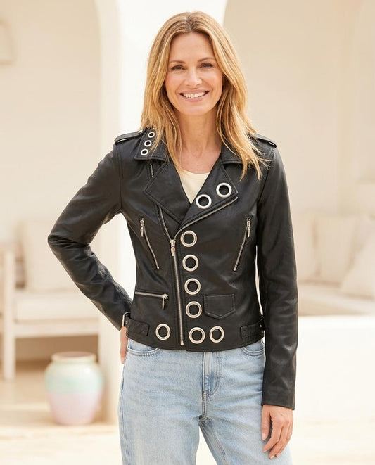 Witt Mode - Sasok | Asymmetrisch Ösenverziert Lederjacke Damen
