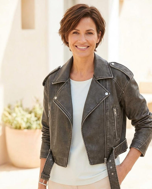 Witt Mode - Cisin | Kurzgeschnittene Gegürtelte Lederjacke Damen