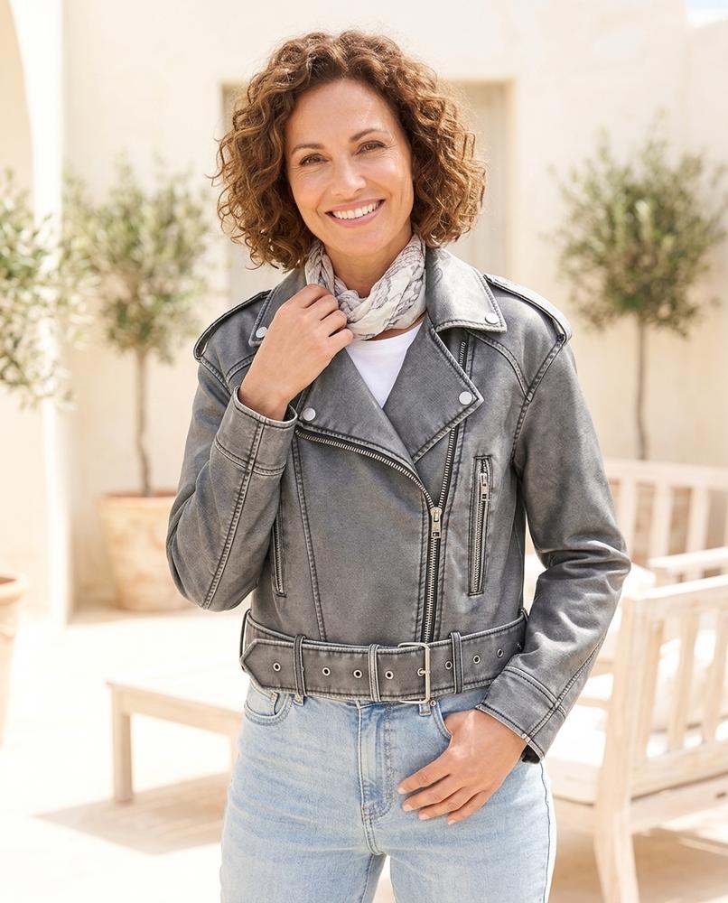 Witt Mode - Cisin | Kurzgeschnittene Gegürtelte Lederjacke Damen