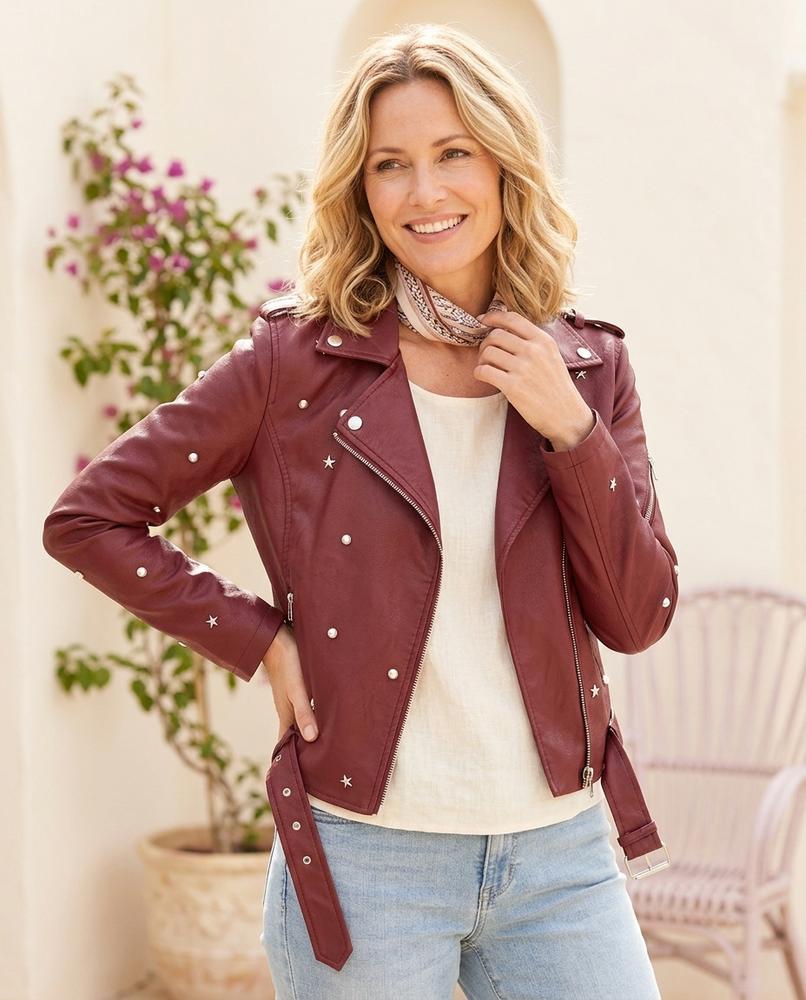 Witt Mode - Serat | Nietenbesetzt Asymmetrisch Lederjacke Damen