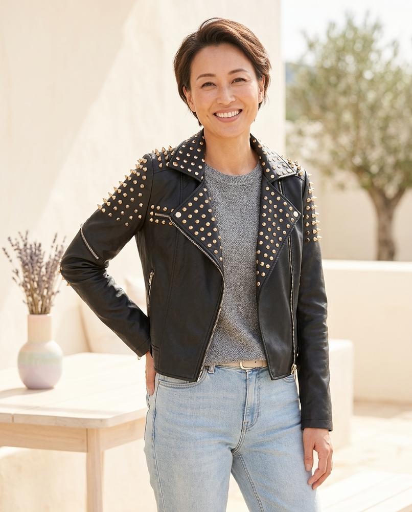 Witt Mode - Vizem | Nietenbesetzte Asymmetrische Lederjacke Damen