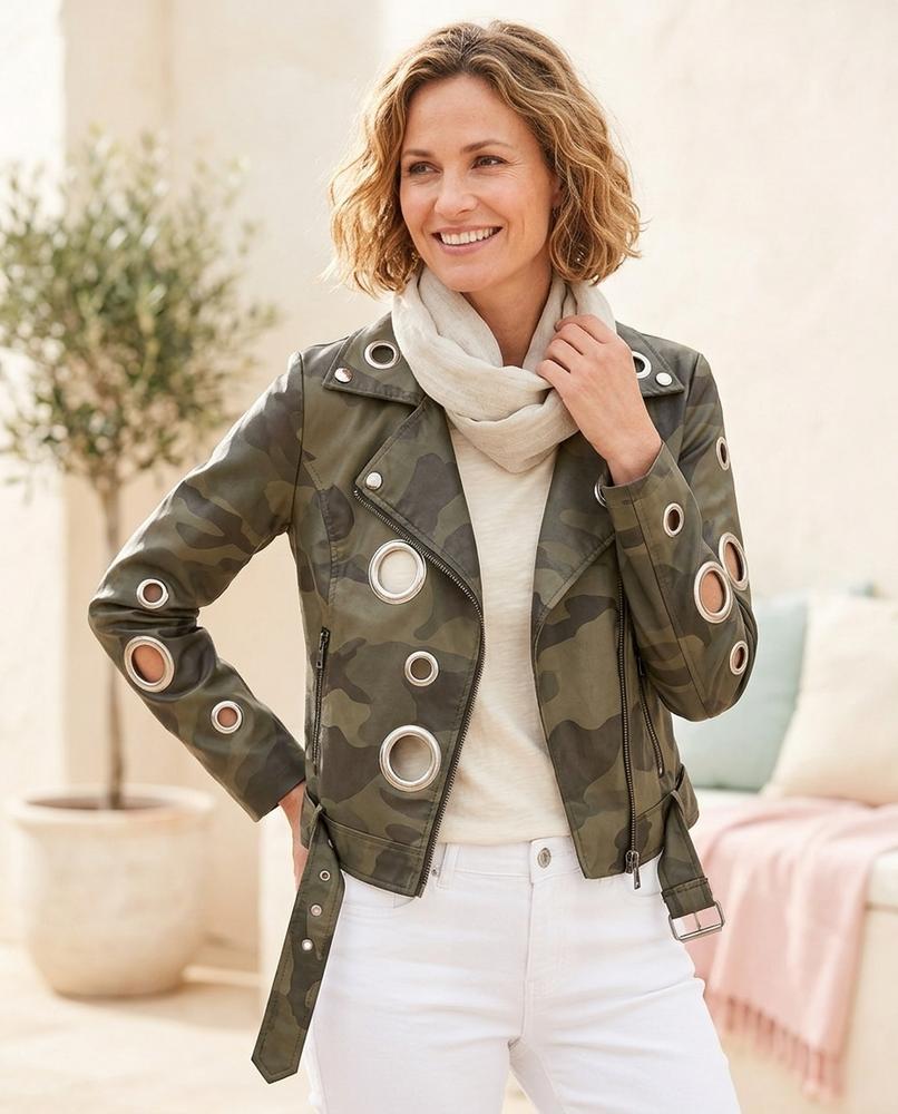 Witt Mode - Zowir | Ösen-verzierte Camouflage Lederjacke Damen