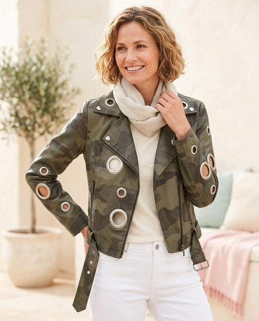 Witt Mode - Zowir | Ösen-verzierte Camouflage Lederjacke Damen